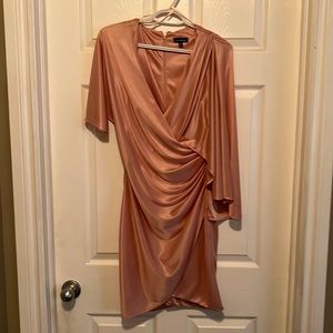 Never worn!! Rap style short satin dress, peach
